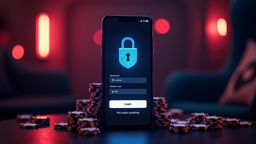 Smartphone showing secure login and registration fields in a casino setting