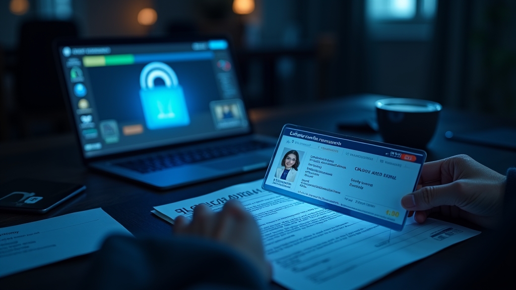 Casino verification desk with ID documents and approval screen