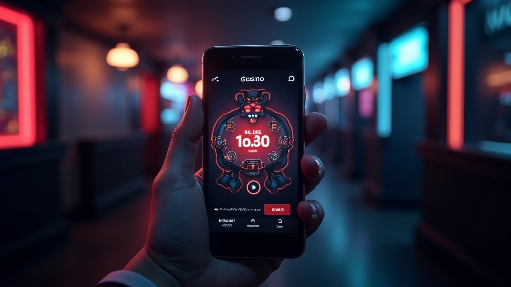 Phone displaying a secure app installation screen in a dark casino atmosphere